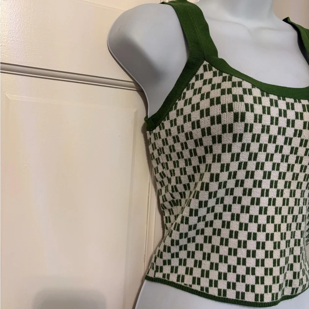 Abercrombie & Fitch Green and Cream Checker Knit Tank - Picture 2 of 4